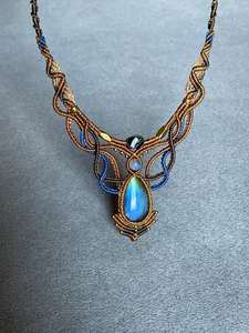 Collar de Macramé Vintage Recién Llegado, Hecho a Mano con Ópalo Etíope, Engaste de Piedras Preciosas, Forma de Pera, Tamaño 25MM, Colgante con Cadena, Joyería - Product Image 2