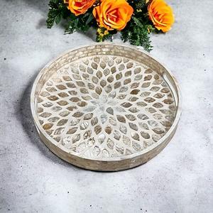 Bandeja de servicio de lujo con incrustaciones de hueso Bandeja redonda para servir alimentos Bandeja con incrustaciones de madreperla y hueso de F S International - Product Image 6