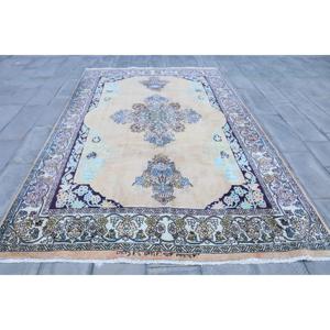 Alfombra Turca de 7x12.9 pies, Alfombra Azul con Estampado Animal, de Lana - Product Image 1