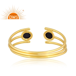 Último diseño hecho a mano 18K chapado en oro Natural Cz y zafiro azul Gemstone Cuff Bangle Demi Fine Jewelry Manufacturer - Product Image 3
