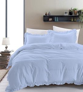 Ensemble de housse de couette 3 pièces en coton égyptien de qualité durable 300TC à volants doux avec fermeture à bouton pour chambre à coucher classique - Product Image 3