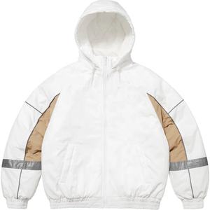 Veste de survêtement rétro en nylon personnalisée avec logo brodé et passepoil, coupe-vent softshell vierge pour homme - Product Image 4