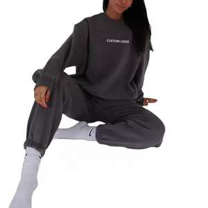 Chándal informal de dos piezas de lana de algodón para mujer, jersey de manga larga con logotipo bordado, pantalón de cuello redondo, conjuntos cálidos para Otoño e Invierno - Product Image 2