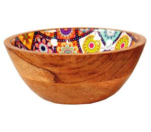 Bol de service en bois floral avec DESIGN PAPILLON Plateau de saladier le plus vendu Taille personnalisée Fabriqué en Inde - Product Image 2