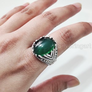 Anillo de Plata de Ley 925 para Hombre con Ónix Verde Natural, Piedra de Nacimiento de Diciembre, Estilo Otomano, Regalo de Cumpleaños, Joyería al por Mayor - Product Image 4