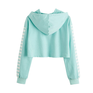 Pull à capuche court uni pour femme, vente en gros - Product Image 2