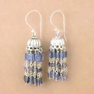 Boucles d'oreilles pendantes en argent 925 avec perle d'eau douce et pierre précieuse bleue, plaquées or pour femmes - Product Image 2