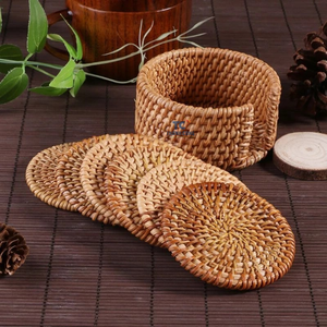 Vente en gros de sets de table ronds en rotin sous-verres avec support tapis de table pour salle à manger - Product Image 3