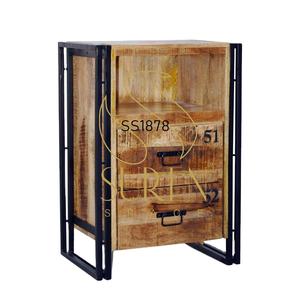 Chevet indien en bois massif avec deux tiroirs cadre en métal polyvalent pour chambre maison salle à manger salle de bain hôpital école salle utilisation - Product Image 1