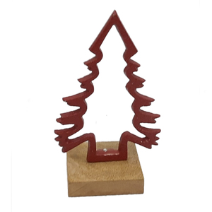 Adornos decorativos navideños Aluminio y madera Árbol de Navidad moderno con base de madera rectangular Oro hecho a mano - Product Image 3