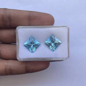 พลอยบุษราคัมเจียระไนเหลี่ยมเพชรพลอยสีฟ้าธรรมชาติขนาด12มม. หินอัญมณีสีฟ้าแบบหลวมร้านค้าทั่วไป - Product Image 2