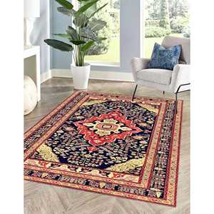 Tapis imprimé à motifs vintage, beige, bleu, décoration de style farmhouse, turc, antidérapant, tapis fin non tissé - Product Image 4