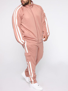 Logo personnalisé vente en gros ensemble de survêtement personnalisé à rayures de couleur rose pour hommes ensemble de jogging 2 pièces sweat-shirt à capuche zippé - Product Image 3