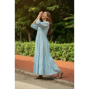 Cotton Midi <b>Dress</b> Stripe Hand Block Print Boho Summer Sundress <b>Pockets</b> Artisan Style Beach Vacation Wear for Day Leisure - Product Image 5