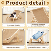 Hamac pour chat moderne en sisal, réglable et pliable, avec base en bois, pour usage intérieur, idéal pour la sieste des chatons, design chaise de plage, livré en carton
