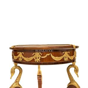 Mesa Auxiliar Redonda de Madera de Lujo con Patas de Cisne Talladas a Mano y Guirnaldas de Latón Dorado Ornamentales para Decoración Clásica de Villas y Hogares - Product Image 2