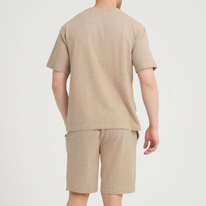 Conjunto de traje informal de 2 piezas para hombre de primavera y verano tejido sólido 100% algodón secado rápido Camiseta de manga corta holgada + Pantalones largos - Product Image 3