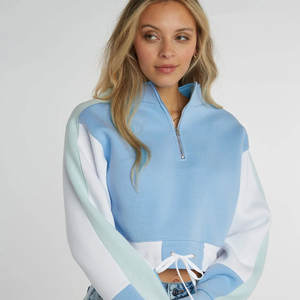 New Arrival Casual Color Block Cropped Cotton <b>Fleece</b> Hoodies for <b>Women</b> Turtleneck <b>Half</b> <b>Zip</b> up Long Sleeves Sweatshirt for <b>Women</b> - Product Image 2