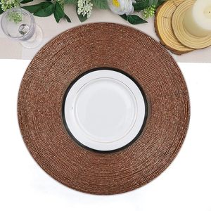 Antique Rose <b>Gold</b> Beaded Glass Placemat Lead-Free Heat Resistant Decorative Mats & Pads for Center <b>Table</b> or <b>Side</b> Inclusions - Product Image 6