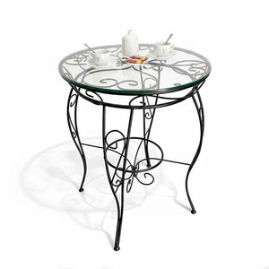 Durable Round Glass-Top <b>Table</b> with Traditional Patterned Iron Legs CFD68146 - Product Image 1