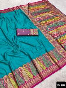 Sari en soie pashmina tendance indien pour mariage et festivals indiens, avec chemisier contrasté, tissu doux pour femmes - Product Image 4