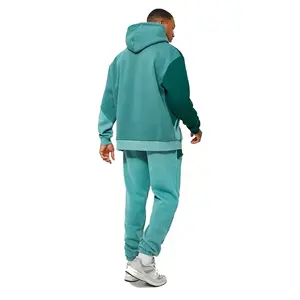 Chándal con capucha de invierno para hombre, cuello personalizado, forro polar, cordón, conjunto de talla grande con logotipo personalizado, venta al por mayor - Product Image 1