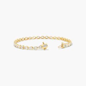 Premium 6 Inch Pear Cut Lab Grown Diamond <b>Charm</b> <b>Bracelet</b> Sterling <b>Silver</b> 10K Gold Plated Bezel Setting Luxury Fashion Jewelry - Product Image 3