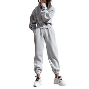 Sweat-shirt de survêtement d'hiver en éponge française pour femmes, coupe régulière, sweat à capuche zippé et pantalon de survêtement 100% coton polaire - Product Image 3