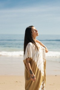 Robe longue maxi de plage Kaftan col en V Tie-Dye marron en coton doux, style déesse, tenue de villégiature estivale, cadeau pour elle, coupe ample, grande taille - Product Image 4