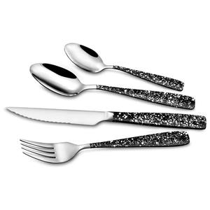 Juego de 4 cubiertos de acero inoxidable, utensilios de cocina ideales, mesa de café, uso doméstico, mango manchado, cubiertos, acabado plateado - Product Image 1