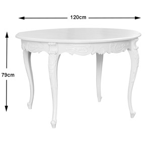 Mesa de comedor de madera de caoba maciza francesa de mediados de siglo, muebles clásicos tallados a mano, mesa redonda de cocina de madera crema blanca - Product Image 4