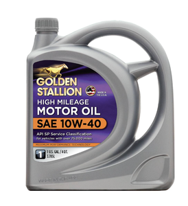 Huile moteur Golden Stallion, mélange synthétique, anti-usure, haut kilométrage, SAE 10W-40, lot de 3, 5 quarts - Product Image 1