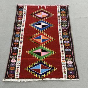 Vintage Turkish Rug 2.8x3.8 ft, <b>Red</b> Bordered <b>Wool</b> Rug - Product Image 1