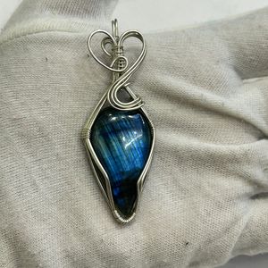 Handmade .925 <b>Sterling</b> <b>Silver</b> Blue Labradorite Pendant Pear Shape <b>Wire</b> Wrapped Blue Labradorite <b>Wire</b> Wrapped Pendant - Product Image 2