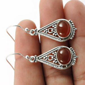 Pendientes colgantes de piedras preciosas de cornalina natural, Plata de Ley 925, joyería fina hecha a mano, diseño único, pendientes de gancho de gota para mujer - Product Image 6