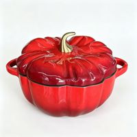 Cocotte en fonte émaillée en forme de citrouille avec couvercle et double poignée, idéale pour la cuisson et le ragoût à la maison