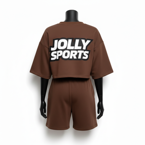 Conjunto corto de algodón y poliéster premium para mujer, con estampado gráfico, bordado y logo, 100% algodón, top corto y pantalones cortos. - Product Image 2