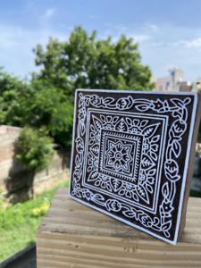 Square Floral Border Hand Carved <b>Wooden</b> <b>Block</b> for Textile Printing White Engraving Design for Best Price - Product Image 3