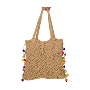 กระเป๋าถือชายหาดผ้าคอตตอนถักด้วยมือกระเป๋าถือแฟชั่น - Product Image 1