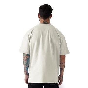 T-shirt surdimensionné à épaules tombantes avec impression personnalisée de haute qualité pour hommes Vêtements de rue en coton tricoté lourd - Product Image 2