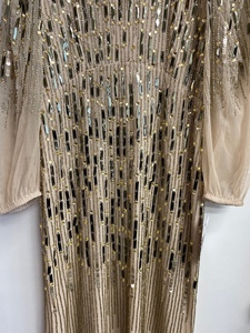 Col en V demi manches droite décontracté Vintage Cocktail robe cristal motif gaine Style paillettes perlées détail Poly maille - Product Image 6