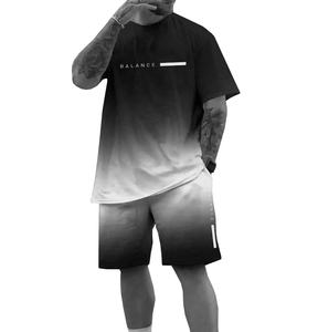 Streetwear d'été pour hommes ensemble de t-shirts et shorts décontracté 100% polyester respirant imprimé tissu tricoté à manches courtes personnalisable - Product Image 2