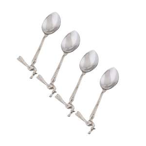 Ensemble de couverts de luxe de 4 pièces, acier inoxydable en laiton poli avec poignées de style en bois, antique - Product Image 3