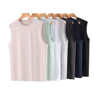 Bangladesh China Factory Price 220g <b>Mens</b> Trendy Roman Cotton Crew Neck Solid Color Loose Fit Sports <b>Vest</b> Sleeveless T Shirt - Product Image 1