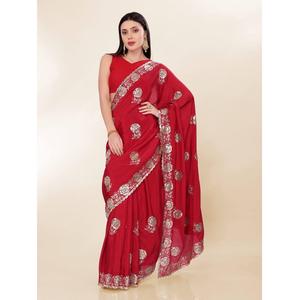 Blusa de Sari de Seda Chinon Suave con Borde Bordado Moderno para Mujer, Ropa India y Pakistaní para Bodas y Fiestas, Moda Maruti - Product Image 1