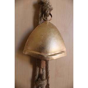 Carillon suspendu vintage en or et argent à 5 clochettes, 82 cm, avec claquettes en bois, décoration de Noël - Product Image 5