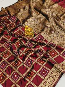 <span class=keywords><strong>Saree</strong></span> de telar manual de seda pura bandhani con tejido de Jari puro de seda pura con saris de trabajo de zari dorado para mujeres Sari de boda indio - Product Image 5