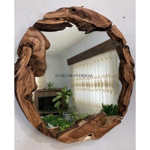 Antiguo diseñador elegante calidad Superior Acacia marco hecho de madera forma redonda decoración Interior del hogar espejo de pared de la India - Product Image 1