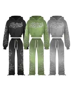 Conjunto de Dos Piezas para Mujer, Estilo Vintage, Color Sólido, Invierno, Lavado Ácido, Ecológico, Poliéster/Algodón, Sudadera con Capucha y Pantalones Gruesos - Product Image 1