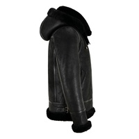 Blouson aviateur en cuir noir B3 pour homme, veste en peau de mouton RAF, veste en fourrure à capuche noire
